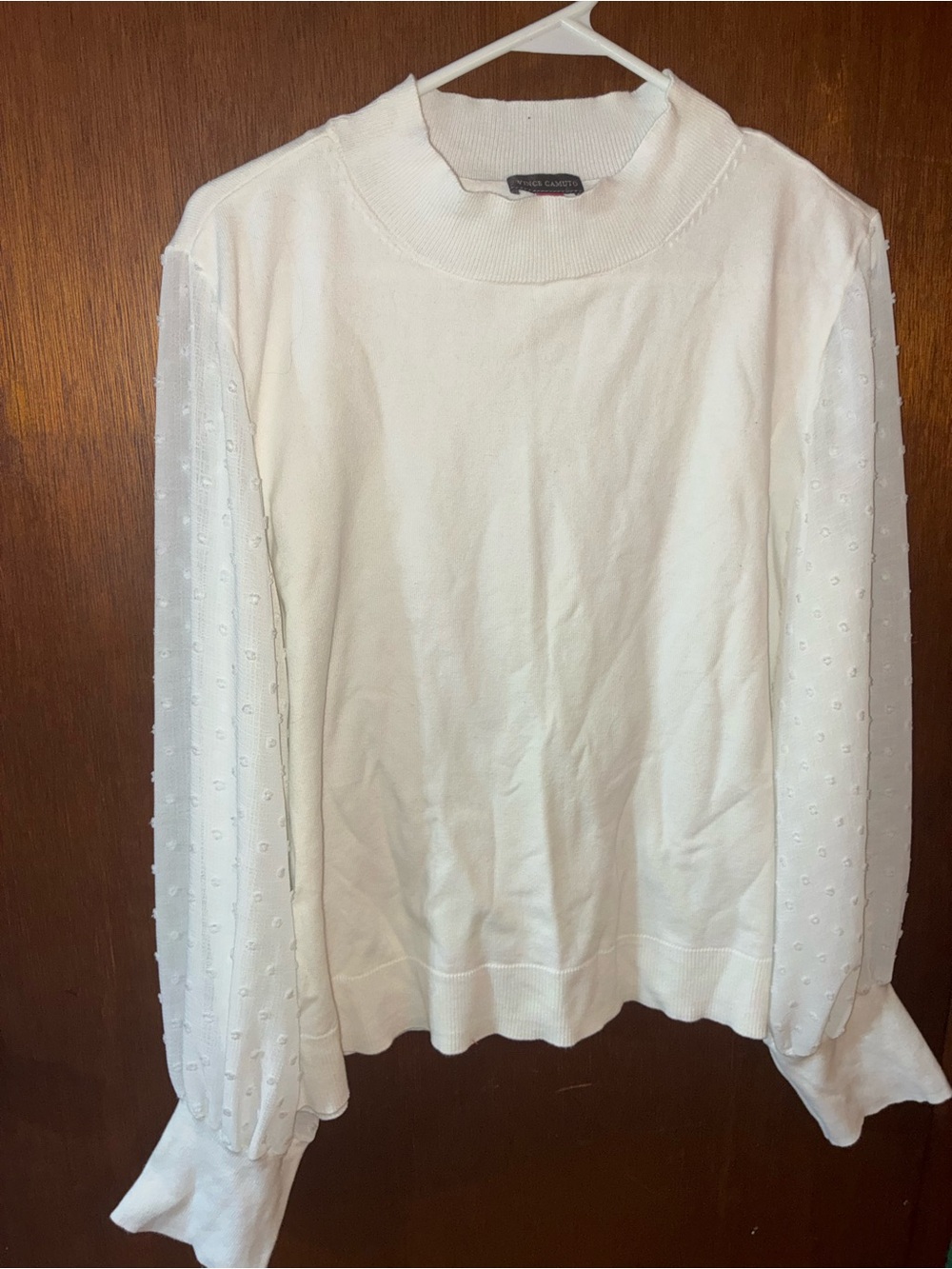 White Women's Textured Sheer Sleeve Sweater